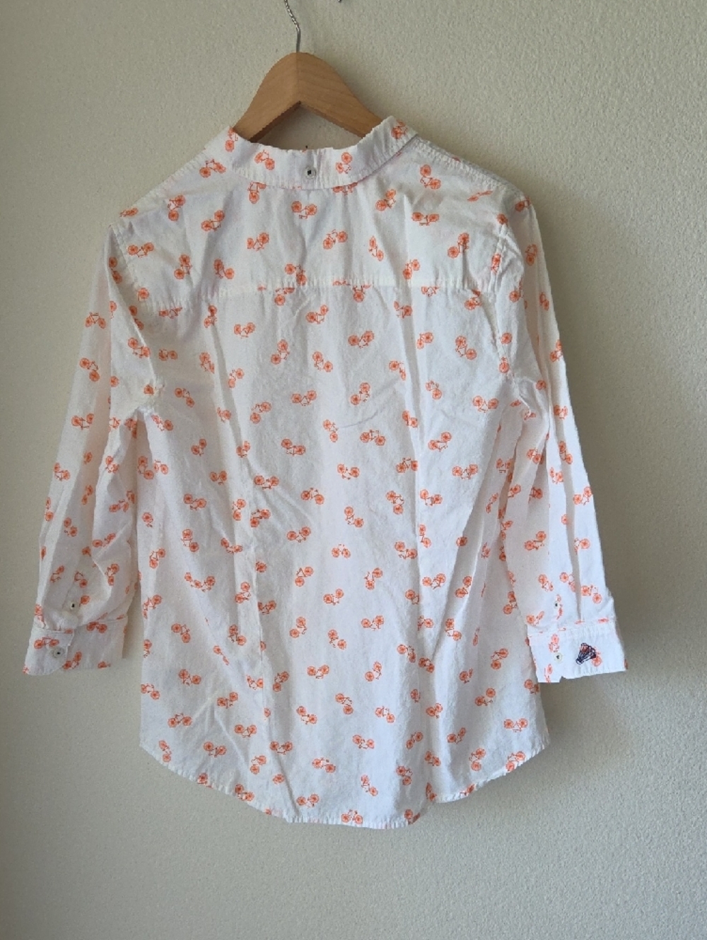 Anthropologie Postmark Bicycle Print Button Down Shirt White and Orange Sz 12 - Picture 7 of 12